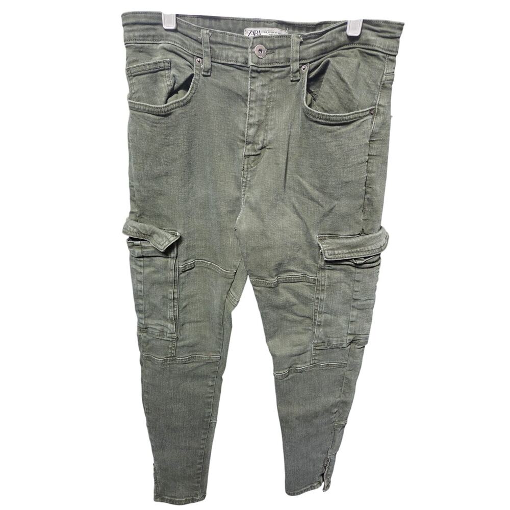 Olive Green Slim Fit Cargo Jeans -ZARA - 32